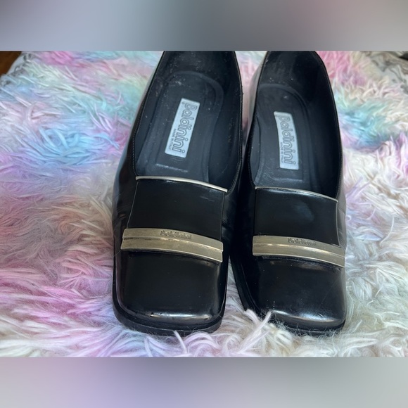 Rare Baldinini black block heel shoes Pure Leather-7.5 US 36 vintage european - Picture 10 of 16